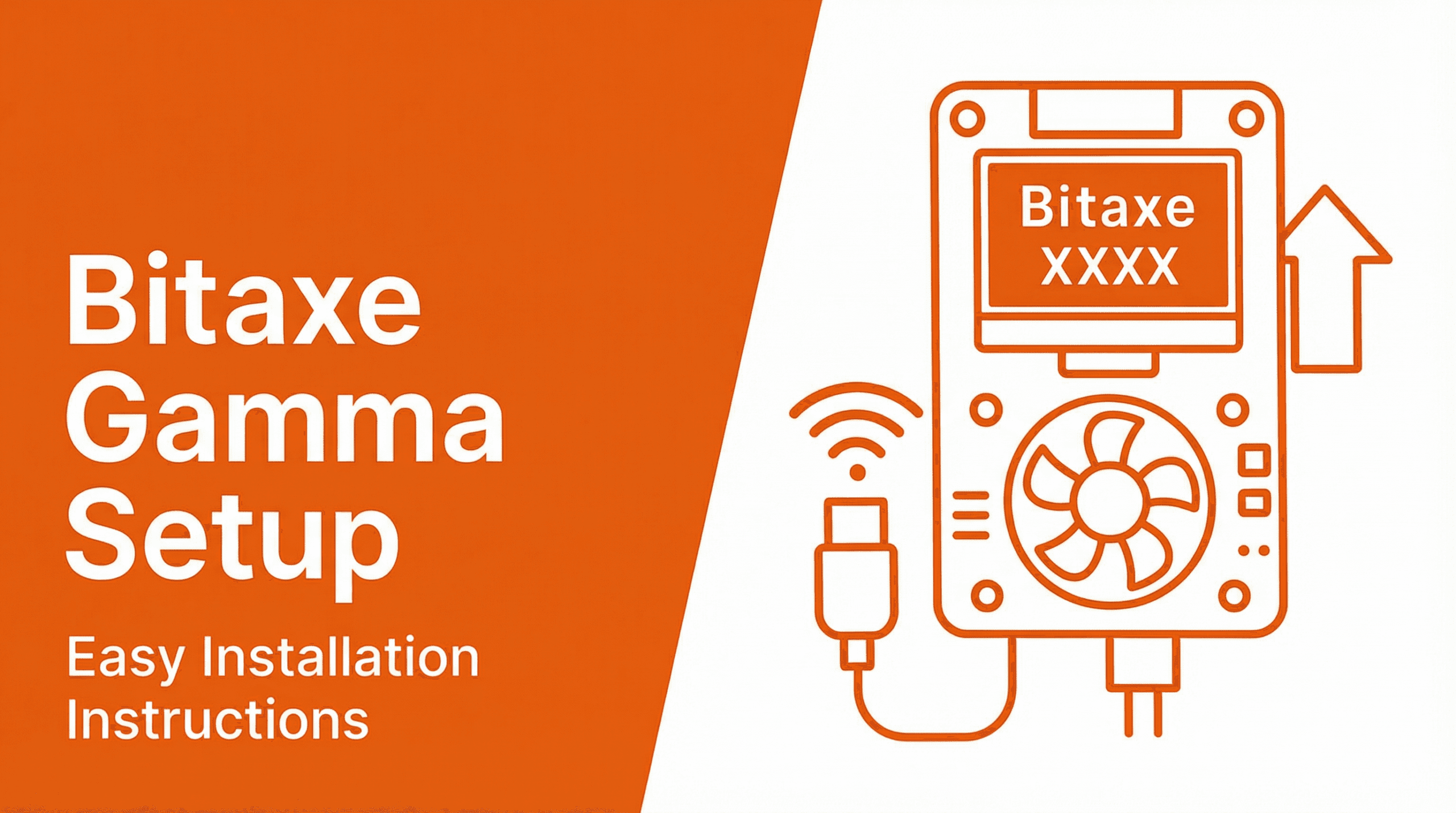 Bitaxe Gamma setup banner showing miner illustration and installation instructions