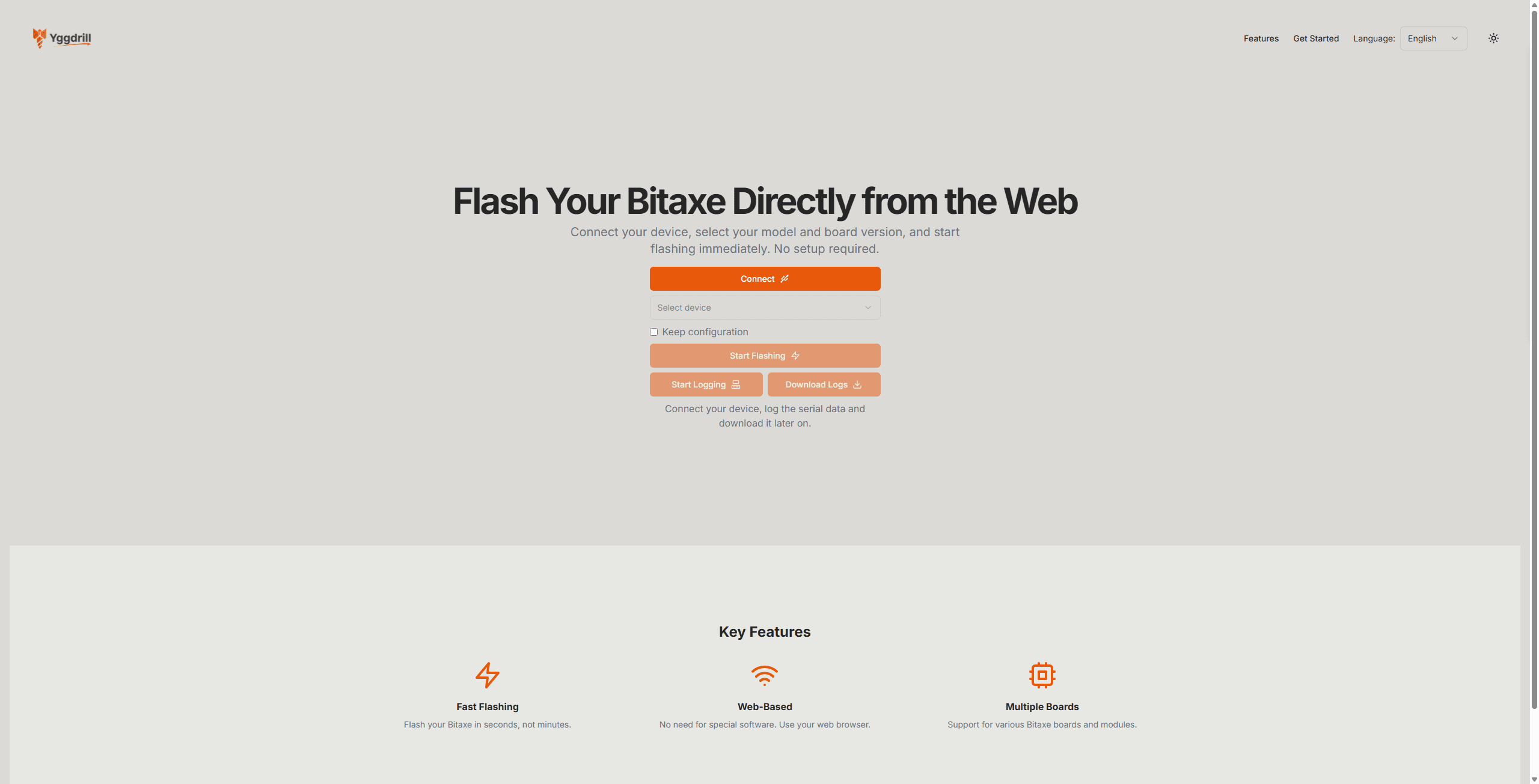 Bitaxe web flasher interface for flashing Bitaxe Bitcoin miners directly from a web browser